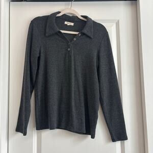 Madewell Women’s Plush Ribbed Polo Shirt Gray Sz M Essential Basic Closet Staple